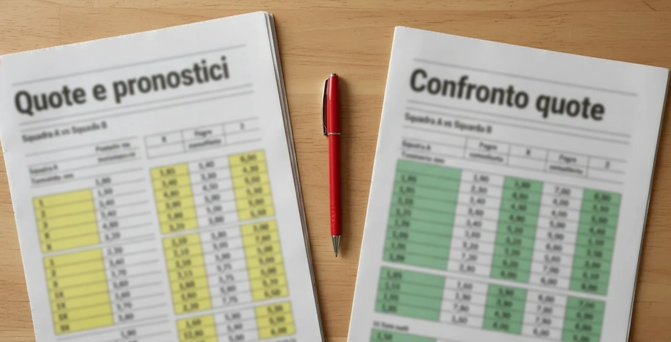 Due fogli di giornale sportivo affiancati su un tavolo con quote evidenziate