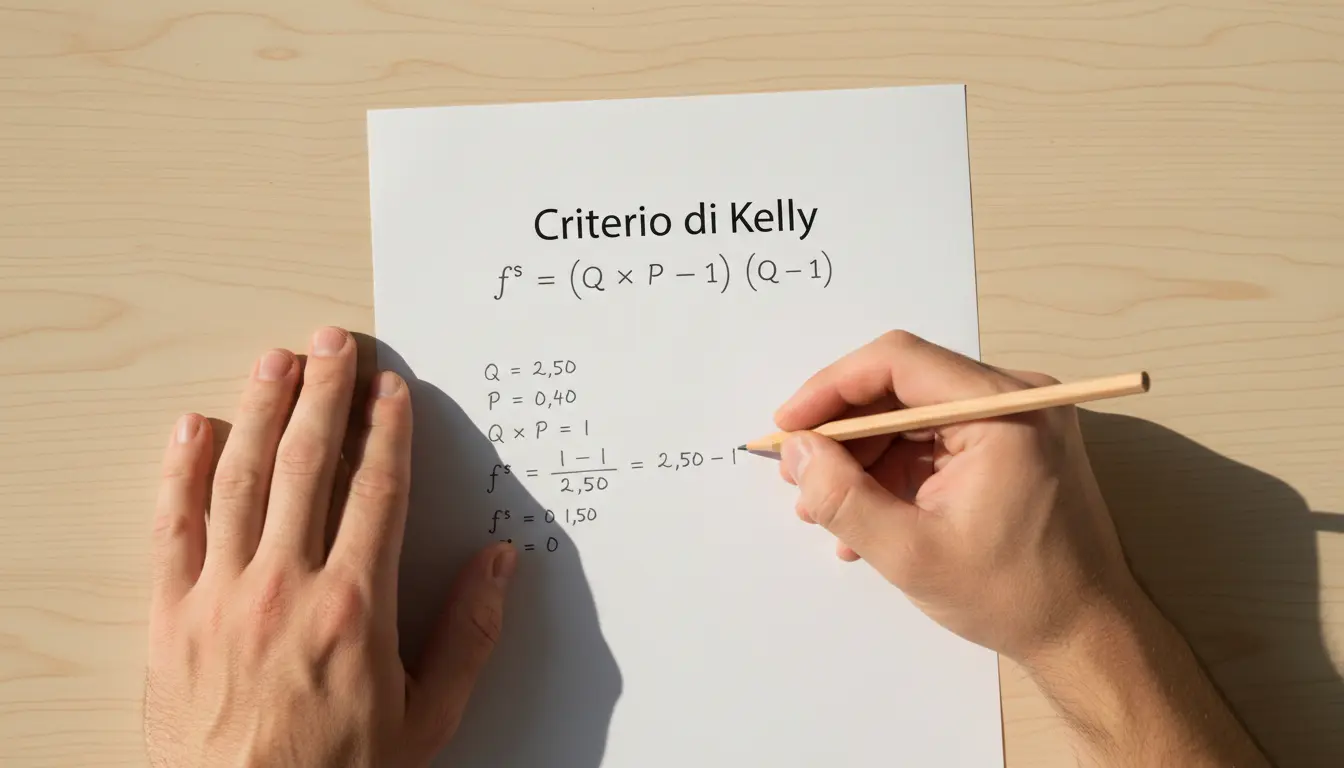 Persona che scrive calcoli su un foglio bianco con una matita