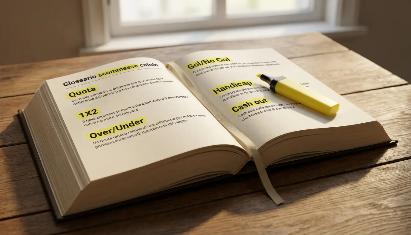 Libro aperto su una scrivania con un segnalibro e un evidenziatore