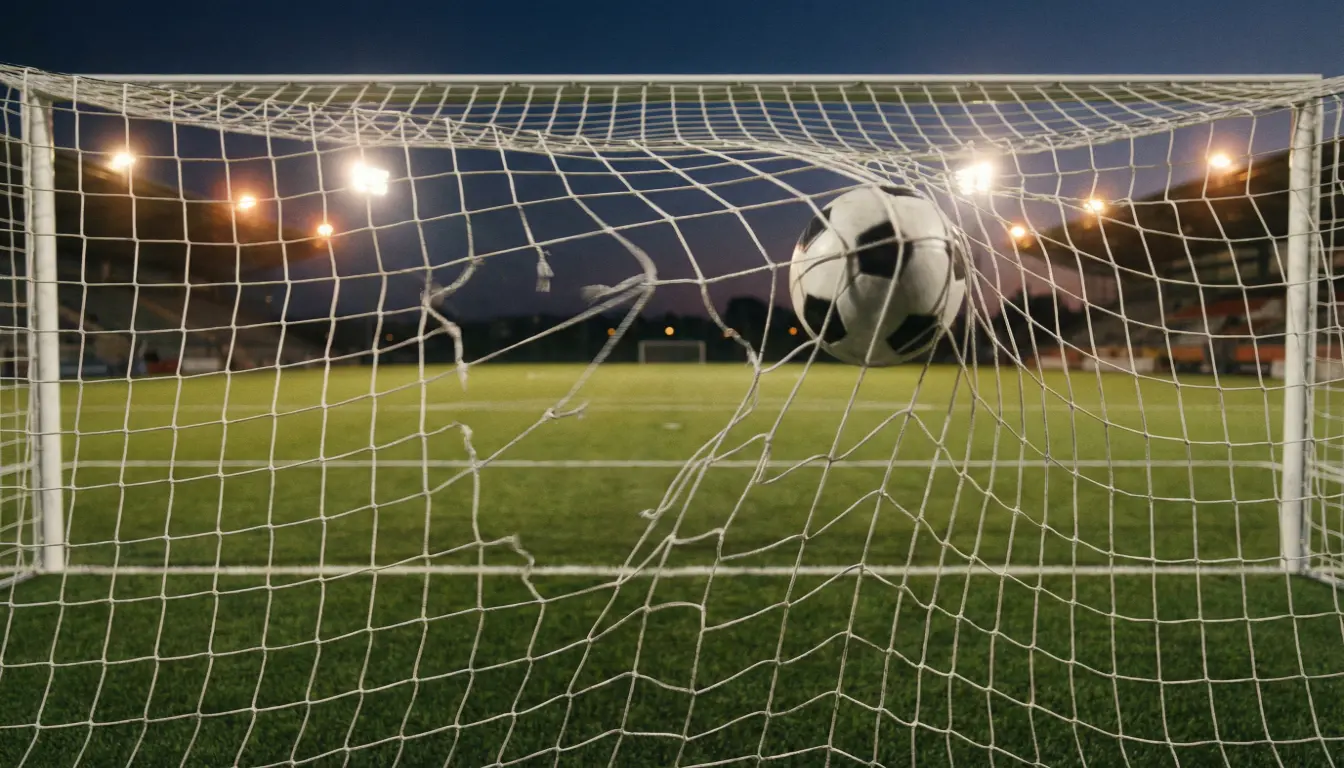 Rete di una porta da calcio vista dall'interno dopo un gol