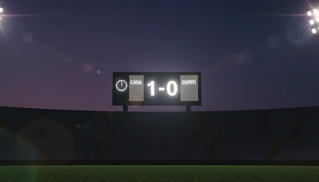Tabellone luminoso di uno stadio di calcio che mostra il punteggio di una partita