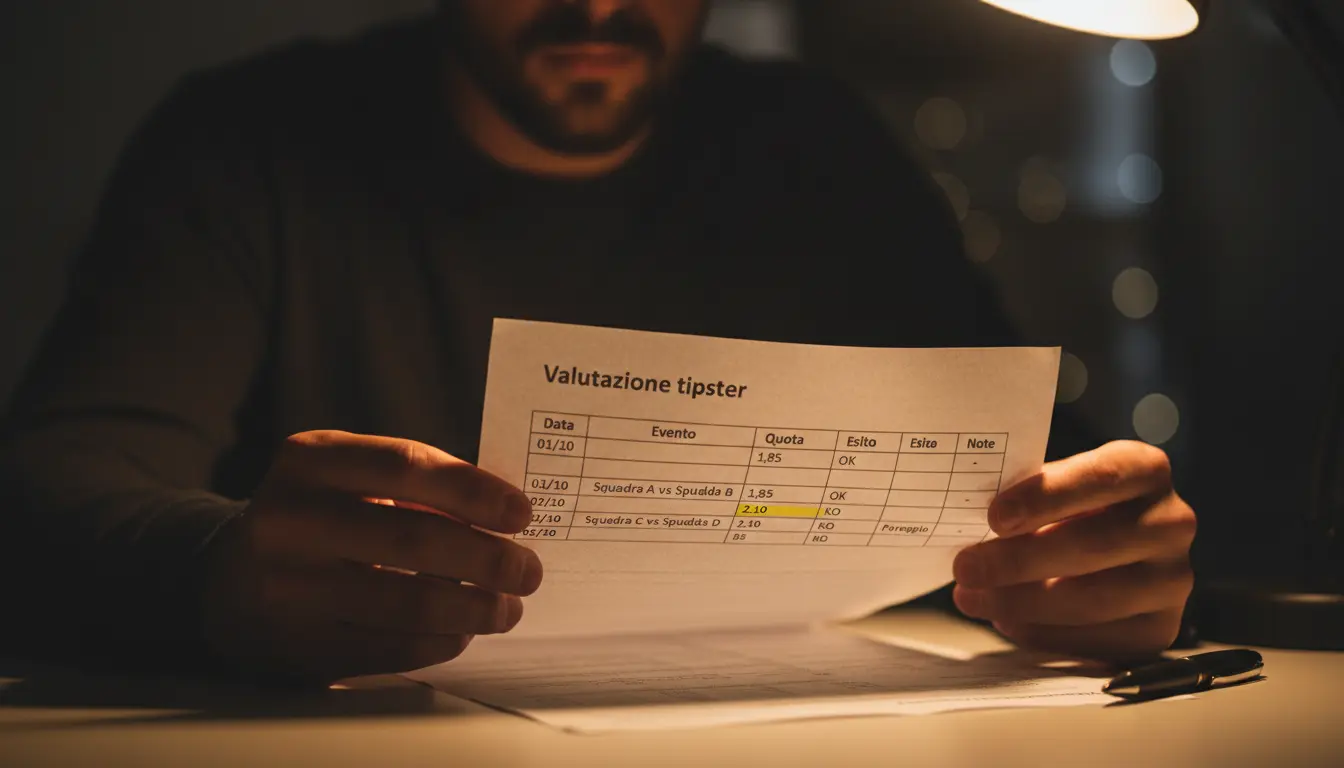 Persona che esamina un documento con una luce da tavolo accesa